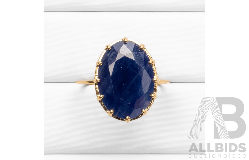 14ct Yellow Gold Natural Unheated, Untreated Sapphire Ring with Valuation - Size L.5
