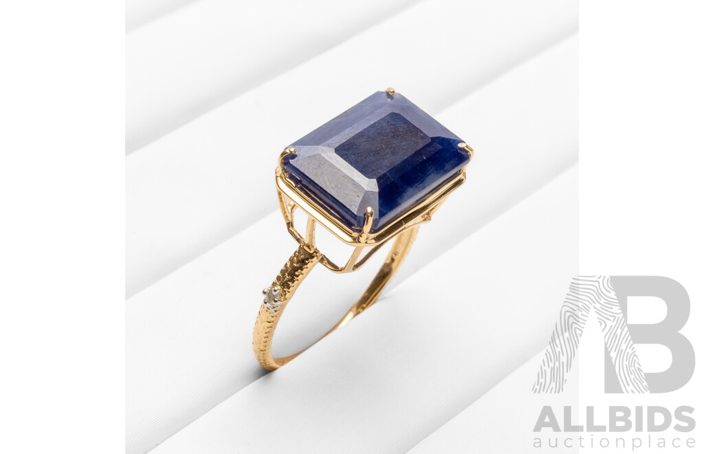 14ct Yellow Gold Natural Unheated, Untreated Sapphire & Diamond Ring with Valuation - Size N.5