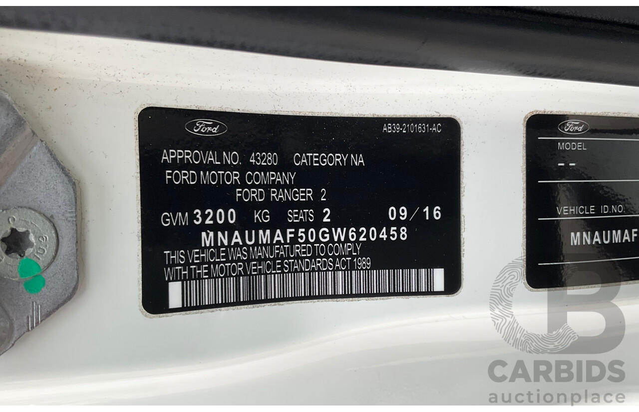 09/2016 Ford Ranger XL 3.2 (4x4) 4x4 PX MKII MY17 C/Chas Frozen White Turbo Diesel 3.2L