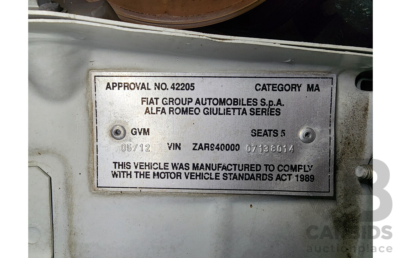 5/2012 Alfa Romeo Giulietta 2.0 Jtd-M  5d Hatchback White 2.0L