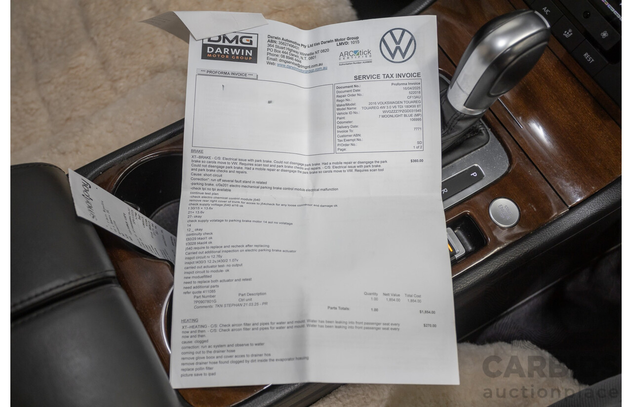 6/2016 Volkswagen Touareg V6 TDI (AWD) 7P MY16 4D Wagon Moonlight Blue Pearlescent Diesel V6 (180kW) 3.0L