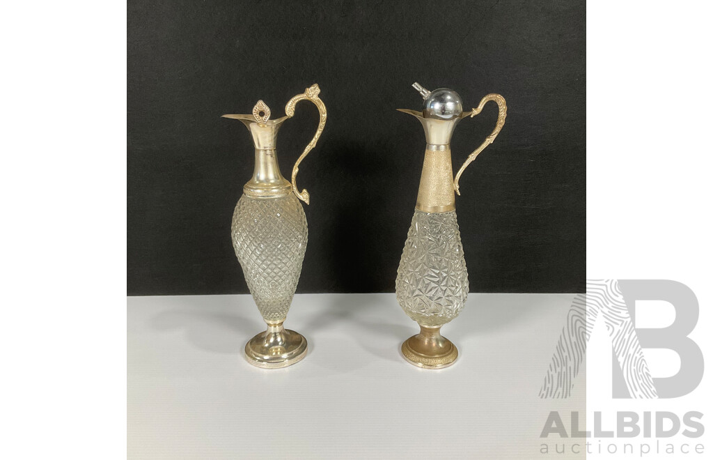 Pair of Norleans Italian Crystal Sliver-plated Decanters