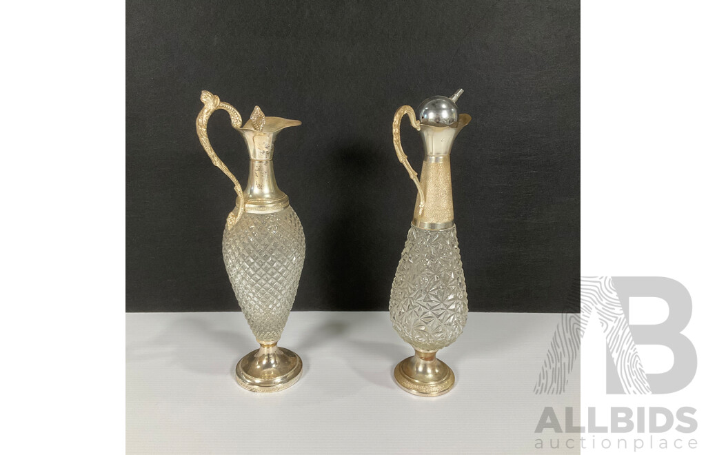 Pair of Norleans Italian Crystal Sliver-plated Decanters