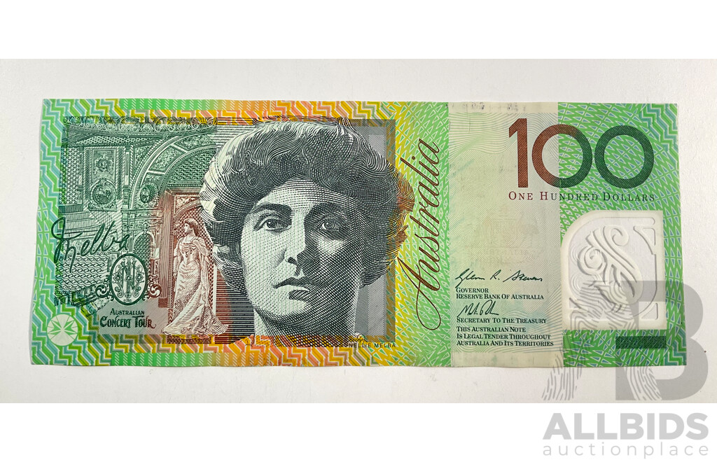 Australian 2014 One Hundred Dollar Note, Stephens/Parkinson R622bl, Last Prefix JK 14854154