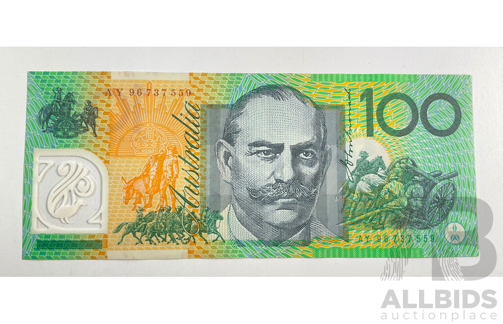 Australian 1996 One Hundred Dollar Test Note, Fraser/Evans R616t, AY96737559