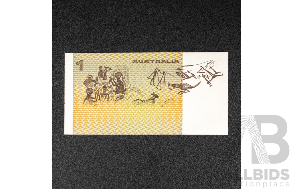 Australian 1982 UNC One Dollar Error Note, Johnston/Stone R78, Intaglio Error, Lacking Ink on Lower Half of Aboriginal Art, DKE 006700