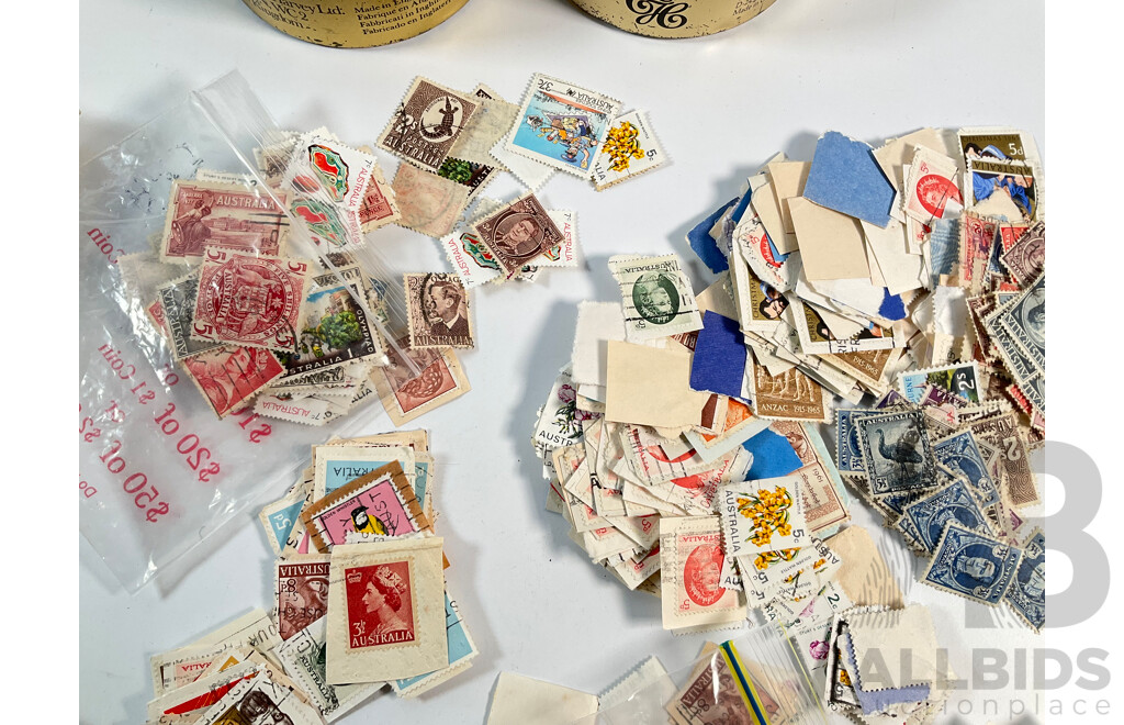 Collection of International Stamps and Australian Pennies Including Australian Predecimal, Canada, USA, United Kingdom,