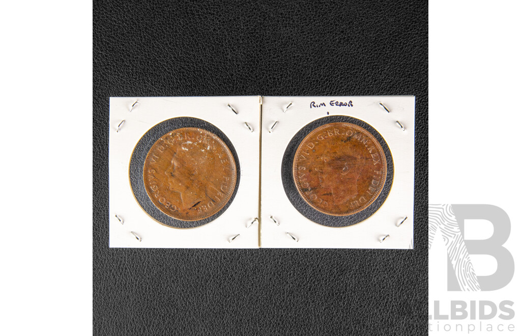Australian 1952 Error Pennies Including Planchet/Rim Error and Diecrack