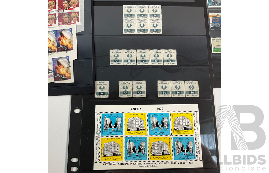 Australian Mint and Cancelled Stamps Including Predecimal, ANPEX 1972 Minisheet, South Australia Eight Cent Duty Stamps