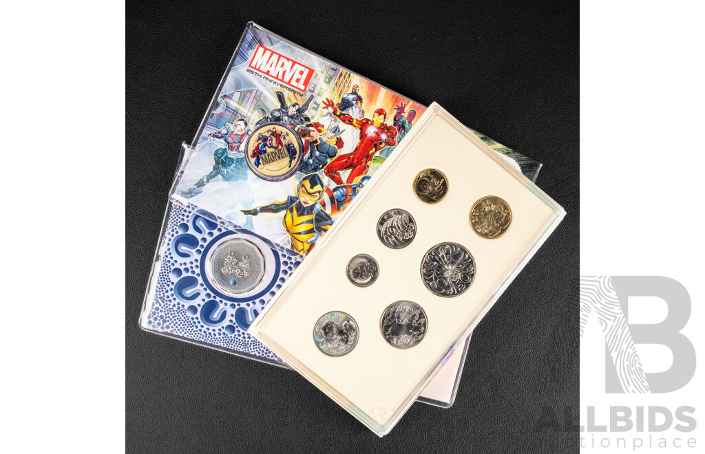 Australian RAM 2024 Six UNC Coin Set, Baby Coins, 2024 PNC, Fifty Years of NAIDOC Committee (Coloured Fifty Cent), 2024 PNC, Marvel 85th Anniversary