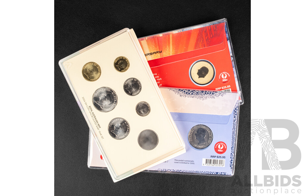Australian RAM 2024 Six UNC Coin Set, Baby Coins, 2024 PNC, Fifty Years of NAIDOC Committee (Coloured Fifty Cent), 2024 PNC, Marvel 85th Anniversary