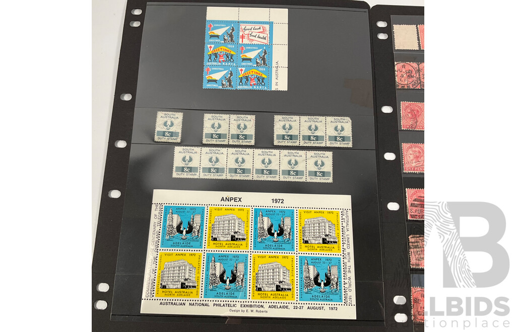 Collection of South Australian Stamps Including Predecimal, QV, Perfins, Stamp Duty, ANPEX 1972