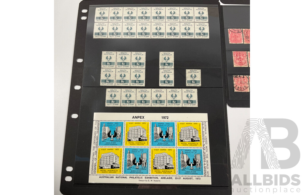 Collection of South Australian Stamps Including Predecimal, QV, Perfins, Stamp Duty, ANPEX 1972
