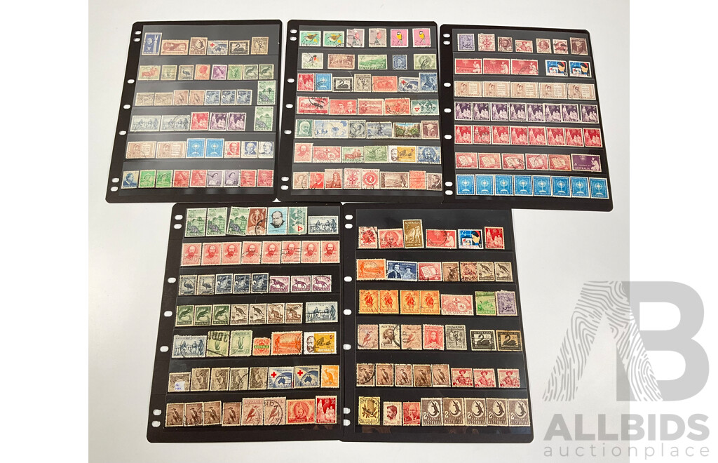 Collection of Australian Predecimal Stamps Including Kookaburras, Aboriginal Art, Antartic Territory