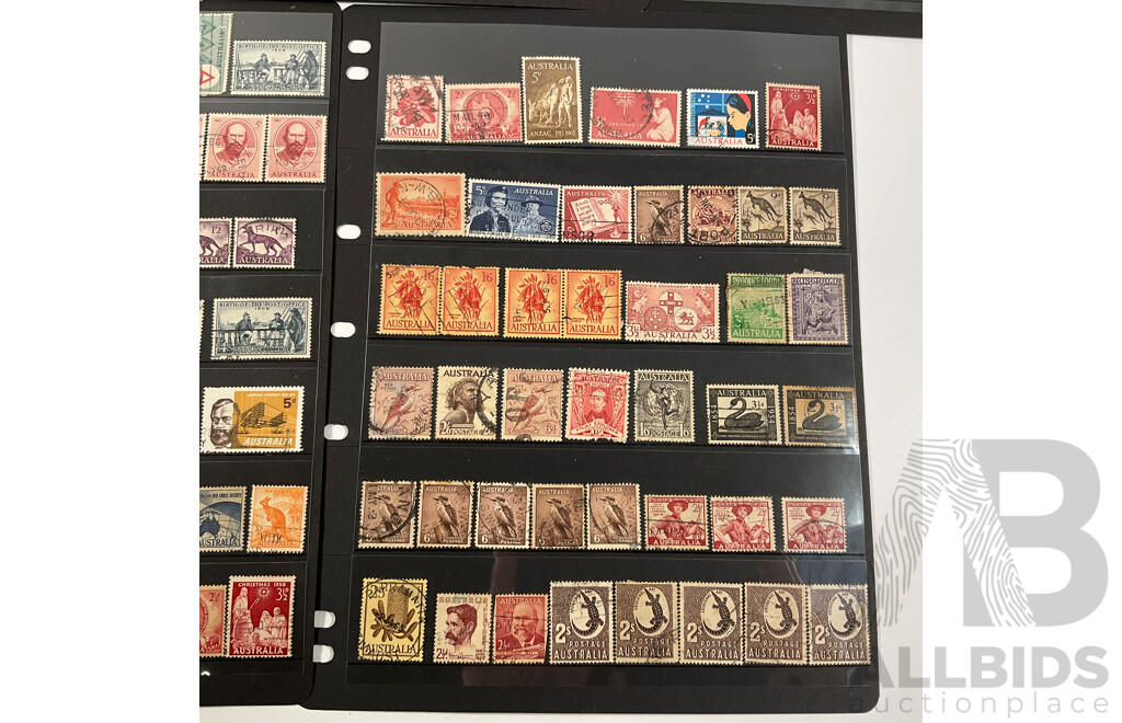 Collection of Australian Predecimal Stamps Including Kookaburras, Aboriginal Art, Antartic Territory
