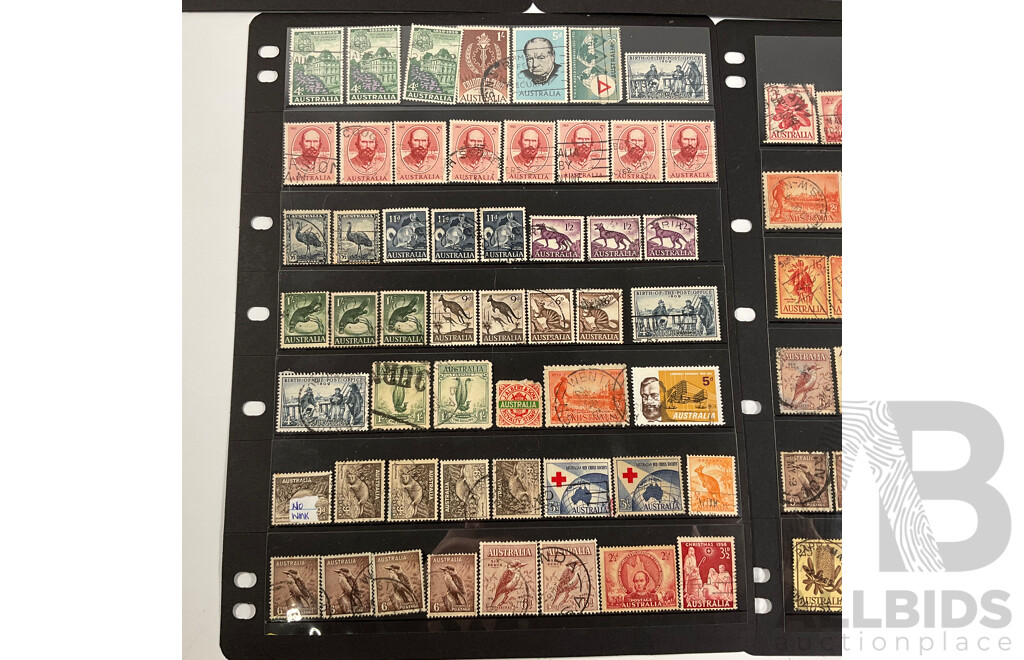 Collection of Australian Predecimal Stamps Including Kookaburras, Aboriginal Art, Antartic Territory