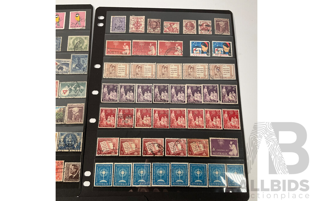 Collection of Australian Predecimal Stamps Including Kookaburras, Aboriginal Art, Antartic Territory