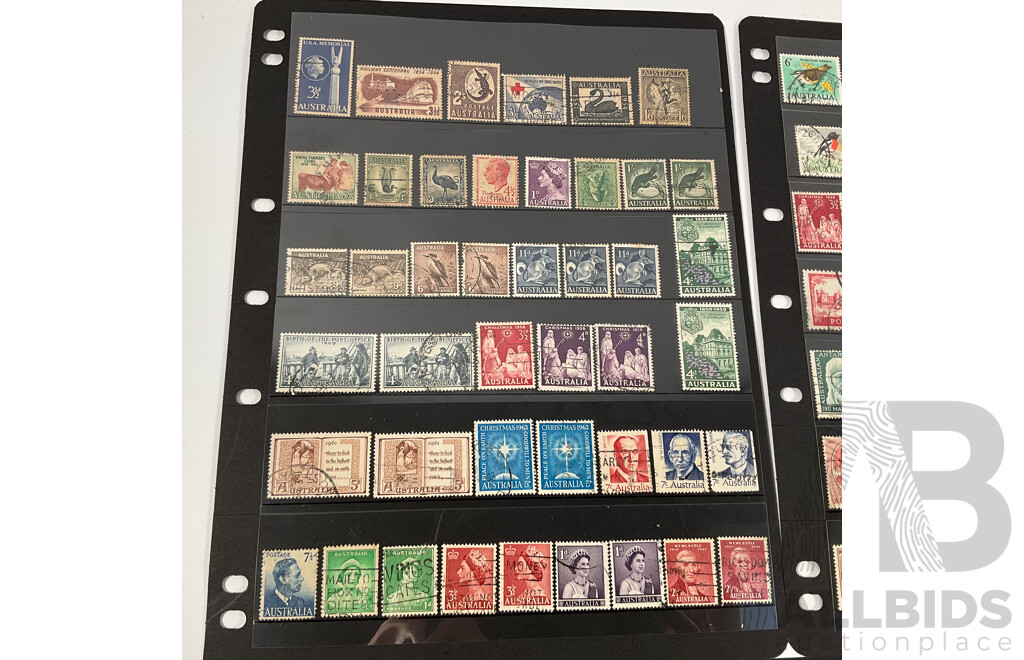 Collection of Australian Predecimal Stamps Including Kookaburras, Aboriginal Art, Antartic Territory