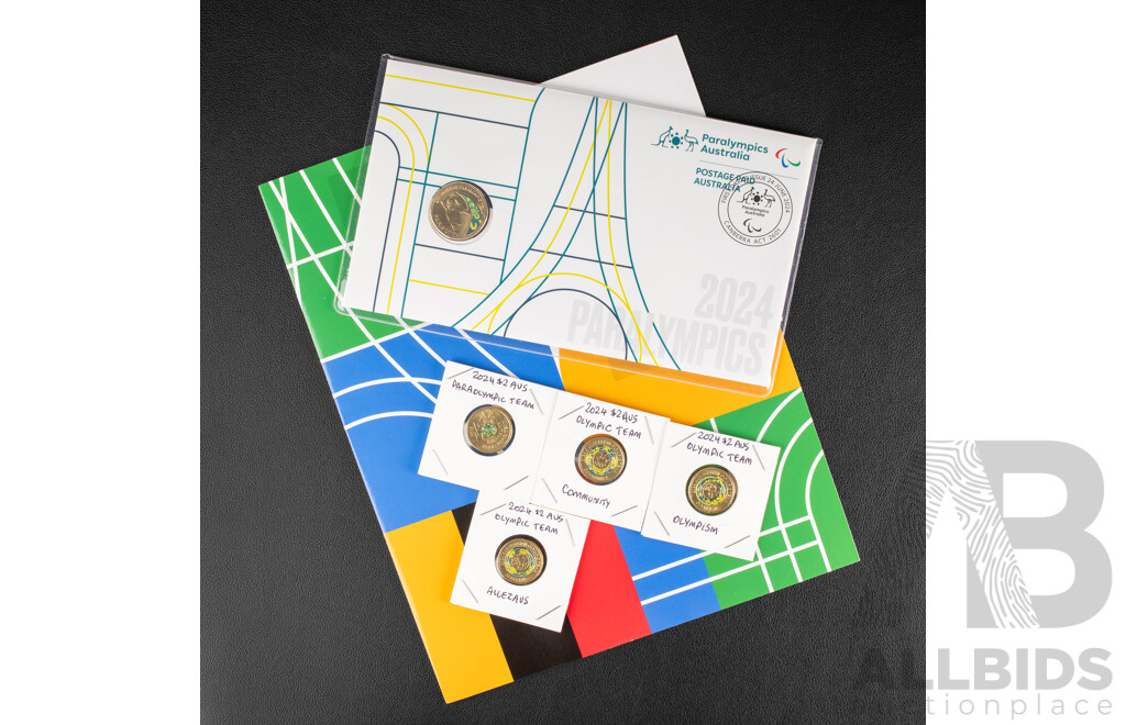Australian 2024 Paris Paralympic and Olympic Coins and Stamps Including Two Dollar Coin Set, PNC and Stamp Sheet