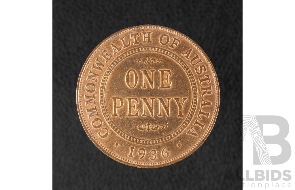 Australian 1936 KGV Penny, High Grade in Rotating Holder