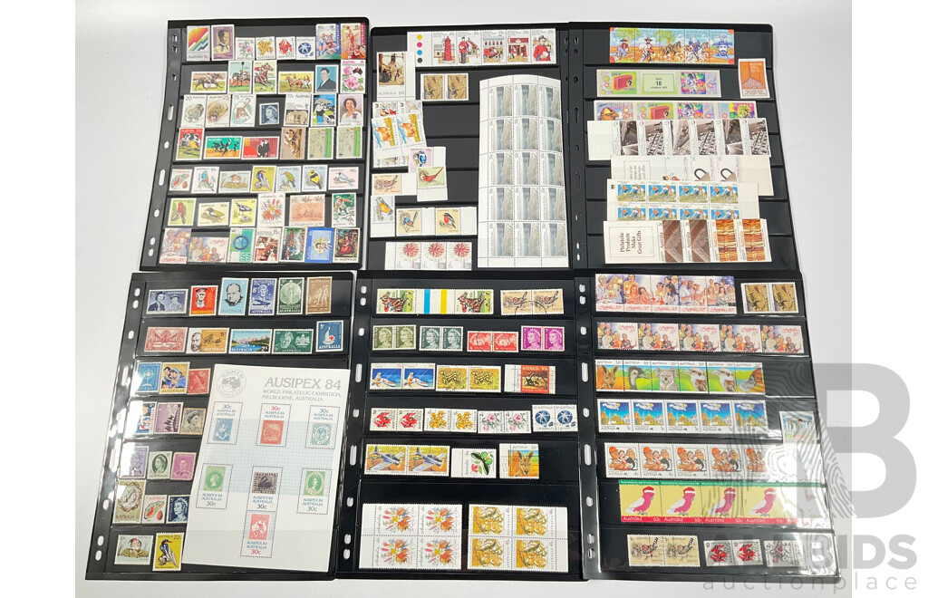 Collection of Australian Predecimal and Decimal Stamps, Many Mints, Blocks, Booklets, Ten Dollar Tom Roberts, Perfins, Mini Sheets, Aerogrammes, Double Sided Hangers