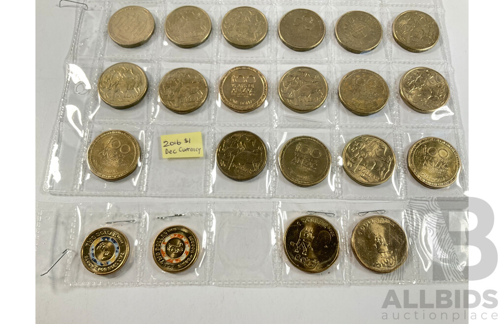 Australian Set of Fifty Five Circulating One Dollar Coins, Consecutive 1984 to 2026, Lacking 2021 Mob of Roos and 2016 Fifty Years Decimal Currency with Two 2026 Two Dollar Coins, Bluey for Real Life and Bingo/Hooray