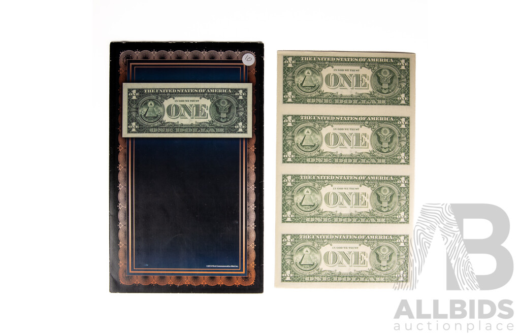 Four USA Uncut One Dollar Banknotes, 2009, Boston