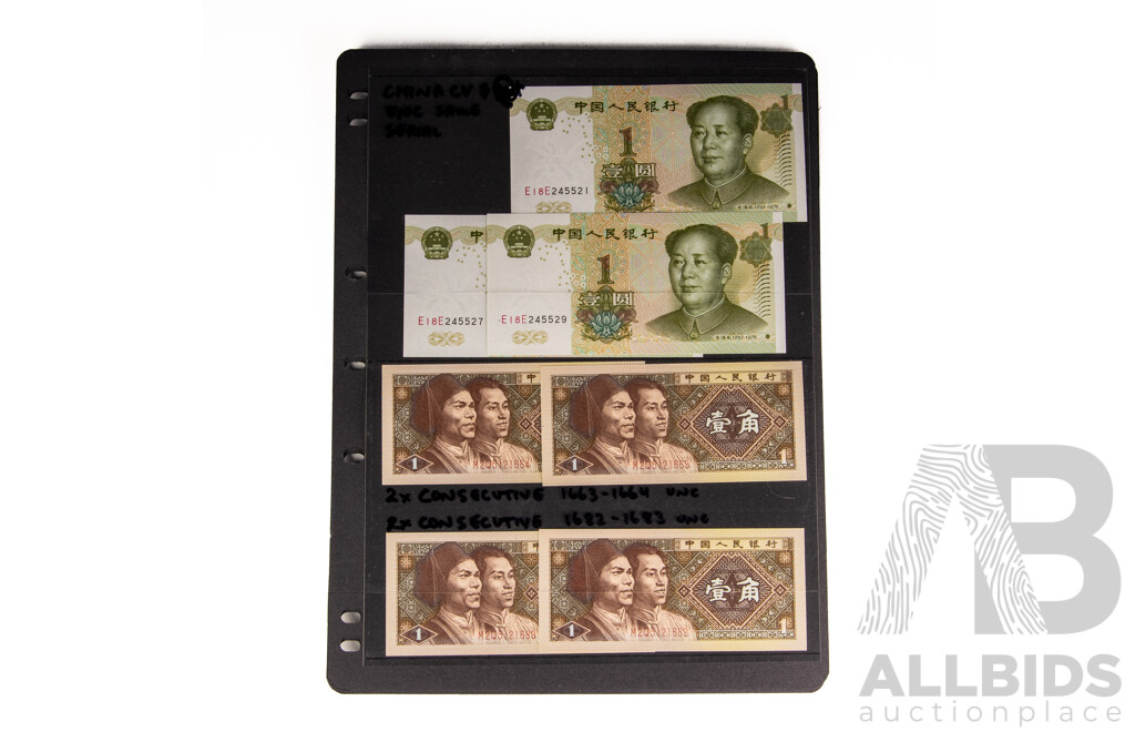 Collection of Vintage Chinese Banknotes Including Consecutives, UNC and Hell Notes