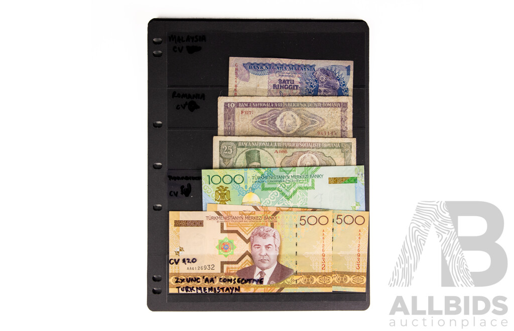 Collection of Mexico, Turkiye and Malaysia Banknotes Including Consecutive and UNC