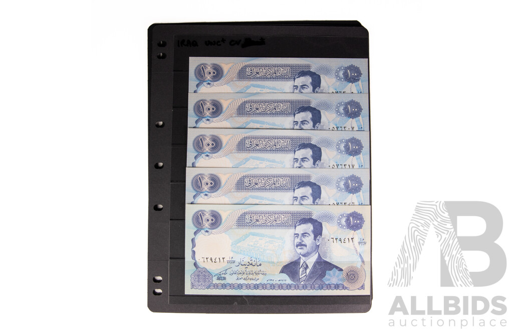 Collection of Iran and Iraq Banknotes Including Consecutive and UNC