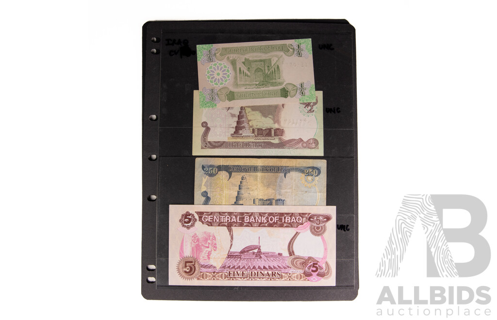 Collection of Iran and Iraq Banknotes Including Consecutive and UNC