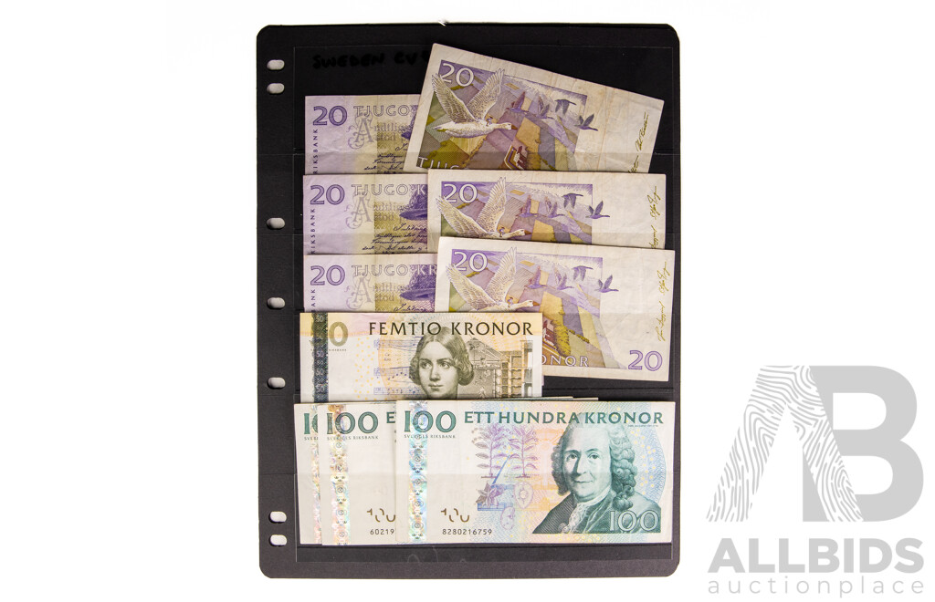Collection of Switzerland, Austria and Sweden Banknotes