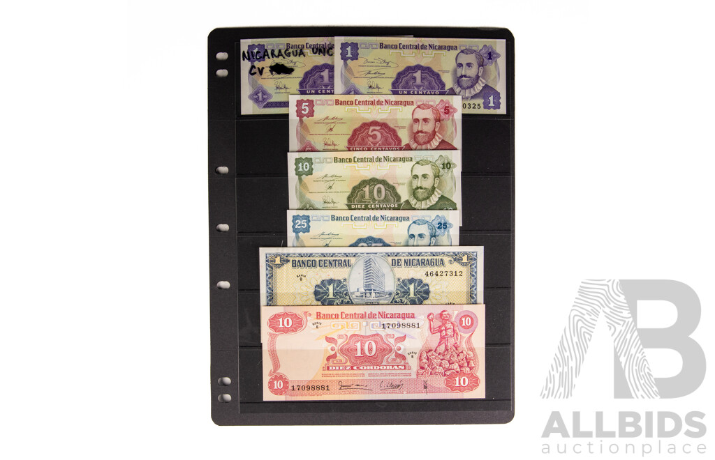 Collection of Vintage International Banknotes Including Albania, Morocco, Spain, Nicaragua