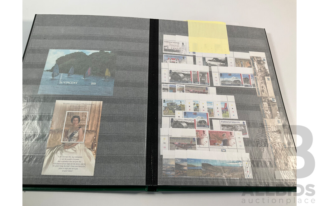 Album of Mint Stamps International Stamps, Mostly Royal Themed Including Bahamas, Bermuda, Virgin Islands, Falkland Islands, Kiribati, Cayman Islands, Grenada, Tanzania, Luxembourg`, Jamaica, St Lucia, Gambia