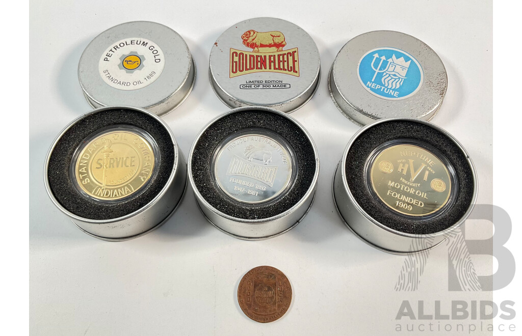 Kendall Oil 1930's Good Luck Token with Golden Fleece, Neptune and Petroleum Gold Commemorative Coins