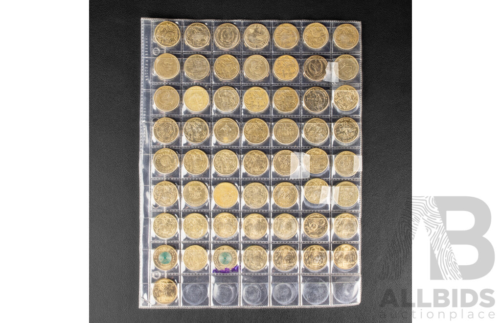 Australian Set of Fifty Seven Circulating One Dollar Coins, Consecutive 1984 to 2026 Including Commemoratives