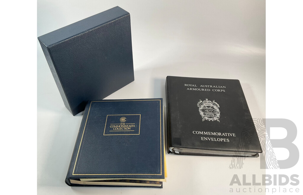 Album of Royal Australian Armoured Corps Commemorative Envelopes with Additional Army Themed Mint Stamps and Covers and The Commonwealth Collection 1983 Mint Stamp Album