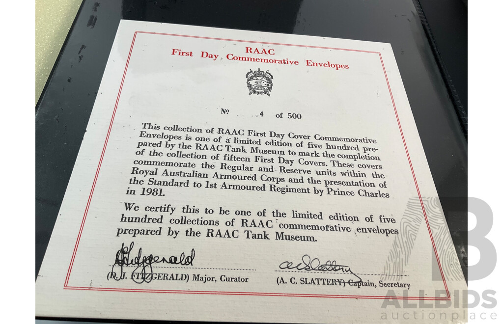 Album of Royal Australian Armoured Corps Commemorative Envelopes with Additional Army Themed Mint Stamps and Covers and The Commonwealth Collection 1983 Mint Stamp Album