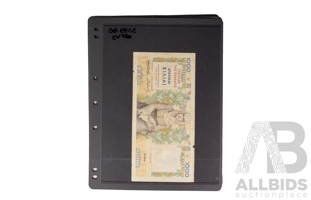 Collection of Vintage Greece and Bulgari Banknotes Including UNC