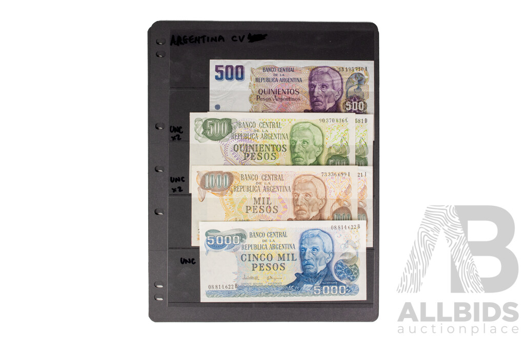 Collection of Vintage Argentina and Laos Banknotes Including Consecutive, Sets and UNC