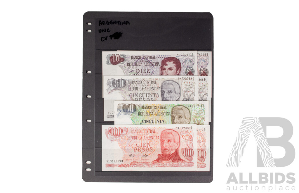 Collection of Vintage Argentina and Laos Banknotes Including Consecutive, Sets and UNC