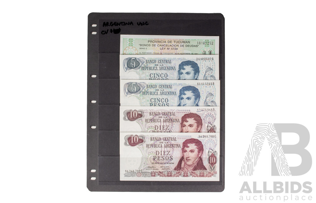 Collection of Vintage Argentina and Laos Banknotes Including Consecutive, Sets and UNC