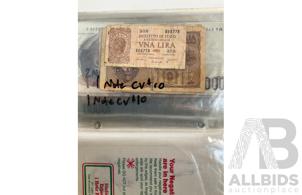 Album of Vintage Italian Banknotes, Examples Spanning 1940's to 1990's Including UNC