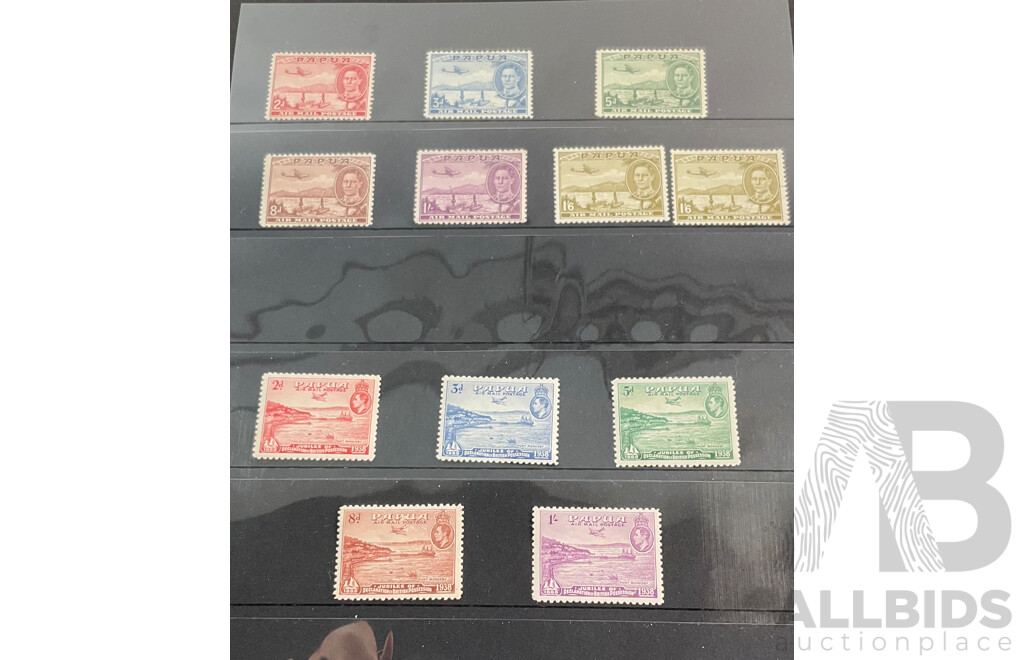 Papua 1938 Mint Stamp Set, Air Mail Jubilee of Declaration of British Possession and 1939 KGVI Mint Air Mail Set