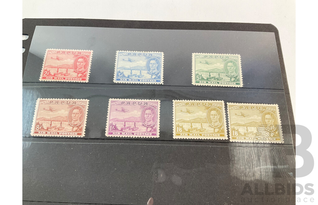 Papua 1938 Mint Stamp Set, Air Mail Jubilee of Declaration of British Possession and 1939 KGVI Mint Air Mail Set
