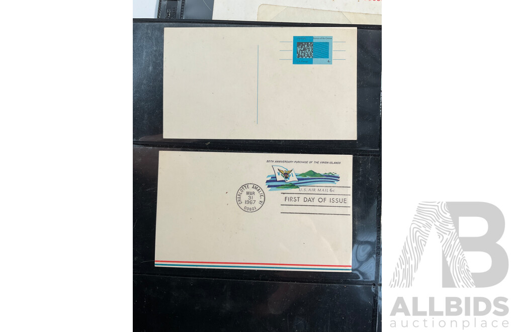 Australia National Airways Ticket and Envelope, TWA Ticket and Folder, USA 1964 First Day Cover, 175th Customs Anniversary, 1967 50th Anniversary Purchase of the Virgin Islands