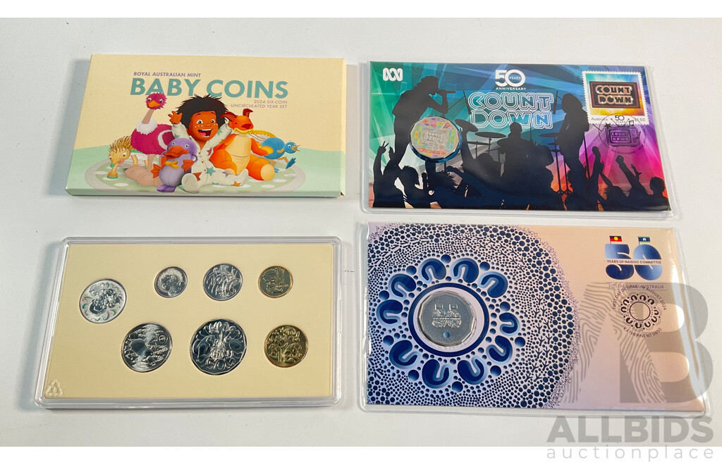 Australian 2024 UNC Baby Coins Six Coin Year Set, 2024 Countdown PNC, 2024 Fifty Years of NAIDOC Committee