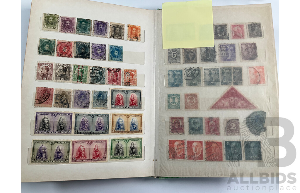 Four Albums of International Vintage Stamps Including Spain, Canada, Mauritius, Philippines, Monaco, Hong Kong, Netherlands, Zambia, Tonga and More