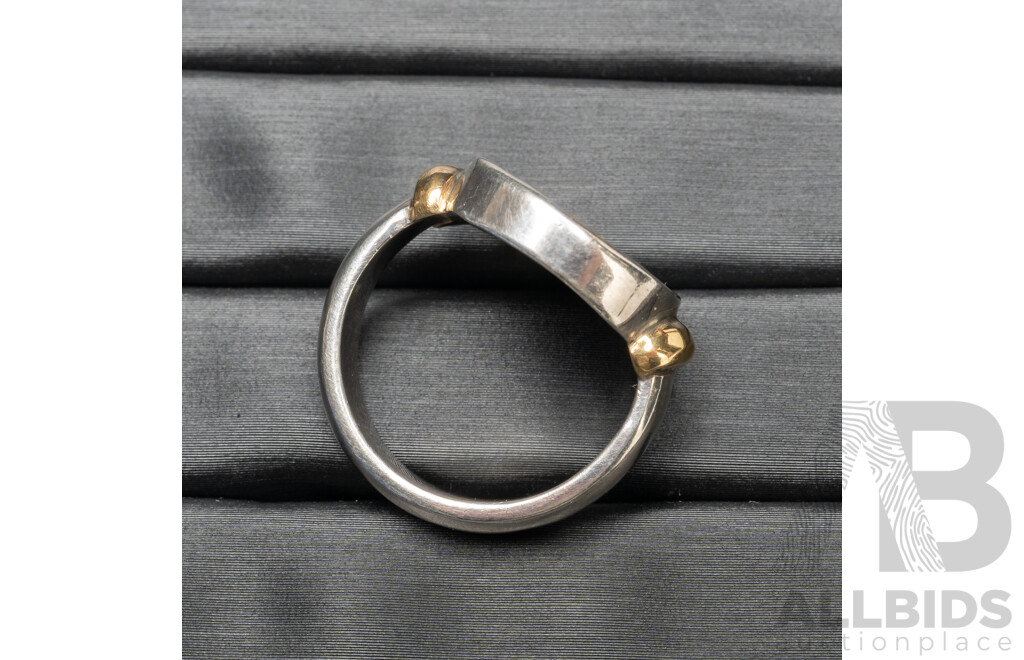 925 Sterling Silver & 18ct Yellow Gold Signet with Copper Roman Coin - Size J