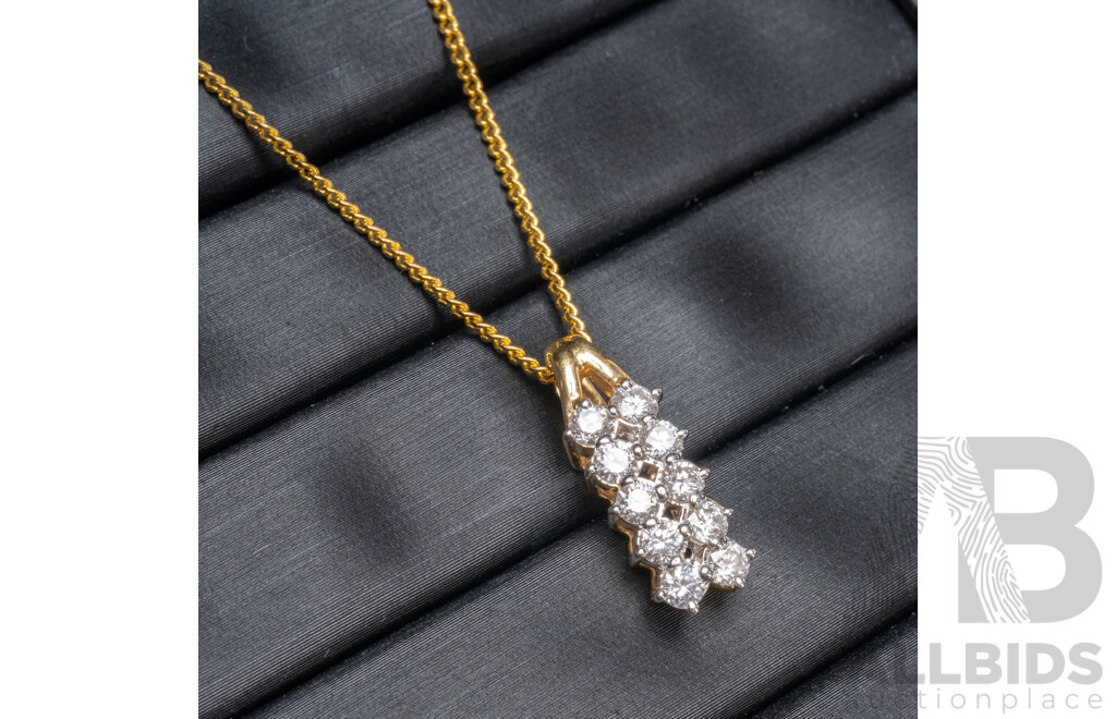 18ct Yellow Gold Diamond Pendant with Gold Tone Necklace - 1.89gms